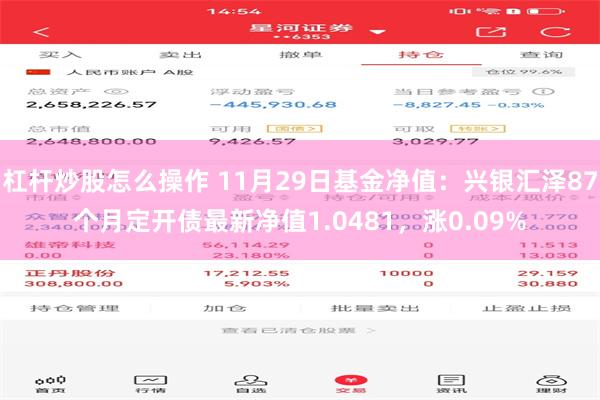 杠杆炒股怎么操作 11月29日基金净值：兴银汇泽87个月定开债最新净值1.0481，涨0.09%