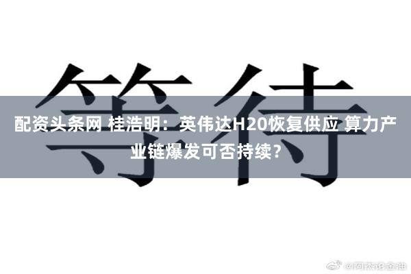 配资头条网 桂浩明：英伟达H20恢复供应 算力产业链爆发可否持续？